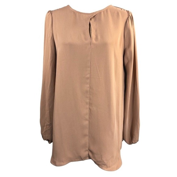 NWT Elie Tahari Burnt Cognac Keyhole Neck Tunic Blouse Medium Elegant Career - Picture 1 of 8